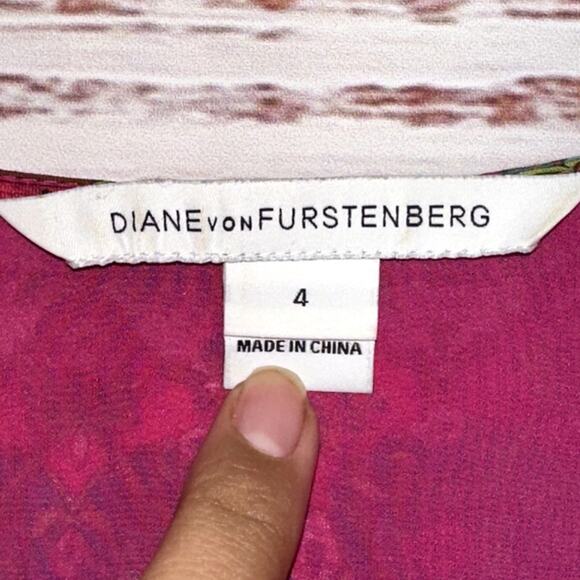Diane Von Furstenberg Silk Blouson Midi Pink Multicolor DVF Dress Size 4 - Picture 8 of 9